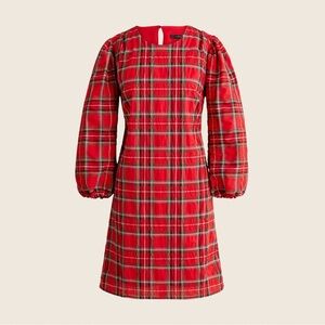 J. Crew Red Plaid Puff Long Sleeve Dress